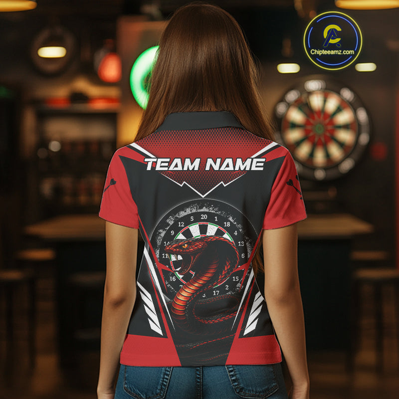Maroon Cobra & Dartboard Women's Darts Polo Shirt - Custom Name For Darts Jersey NYN0752