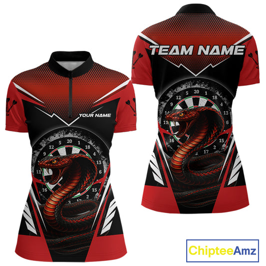 Maroon Cobra & Dartboard Women's Darts Quarter-Zip Shirt - Custom Name For Darts Jersey NYN0752