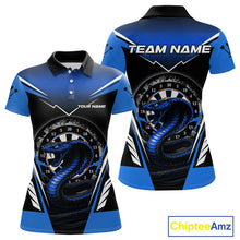 Load image into Gallery viewer, Azure Cobra &amp; Dartboard Women&#39;s Darts Polo Shirt - Custom Name For Darts Jersey NYN0753