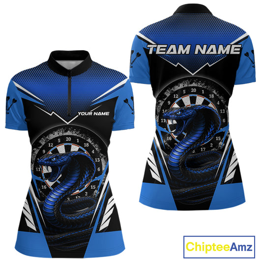 Azure Cobra & Dartboard Women's Darts Quarter-Zip Shirt - Custom Name For Darts Jersey NYN0753