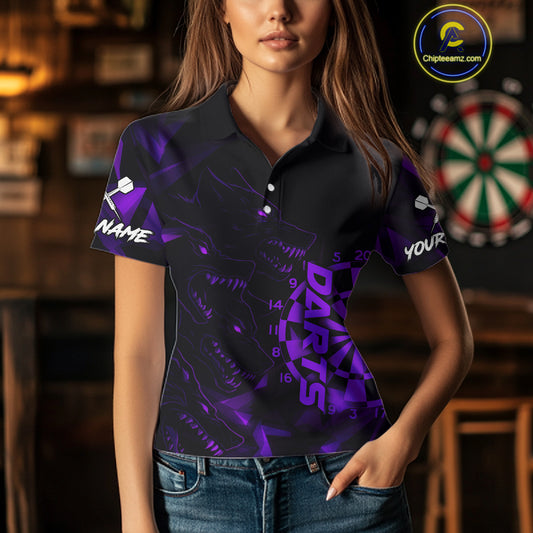 Custom Black And Purple Wolf Dartboard Dart Jersey For Women Outfits Dart Team Jerseys NYN1399