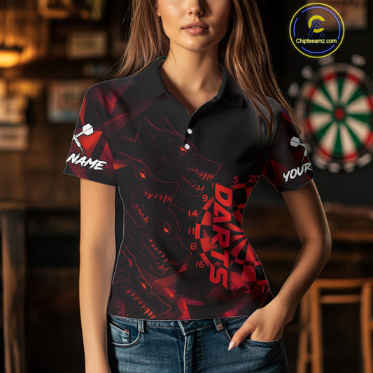 Custom Black And Red Wolf Dartboard Dart Jersey For Women Outfits Dart Team Jerseys NYN1400