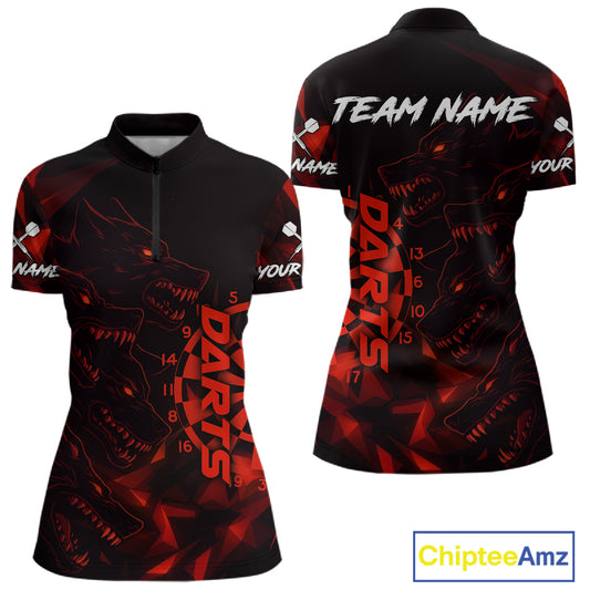 Custom Black And Red Wolf Dartboard Dart 1/4-Zip Jersey For Women Outfits Dart Team Jerseys NYN1400