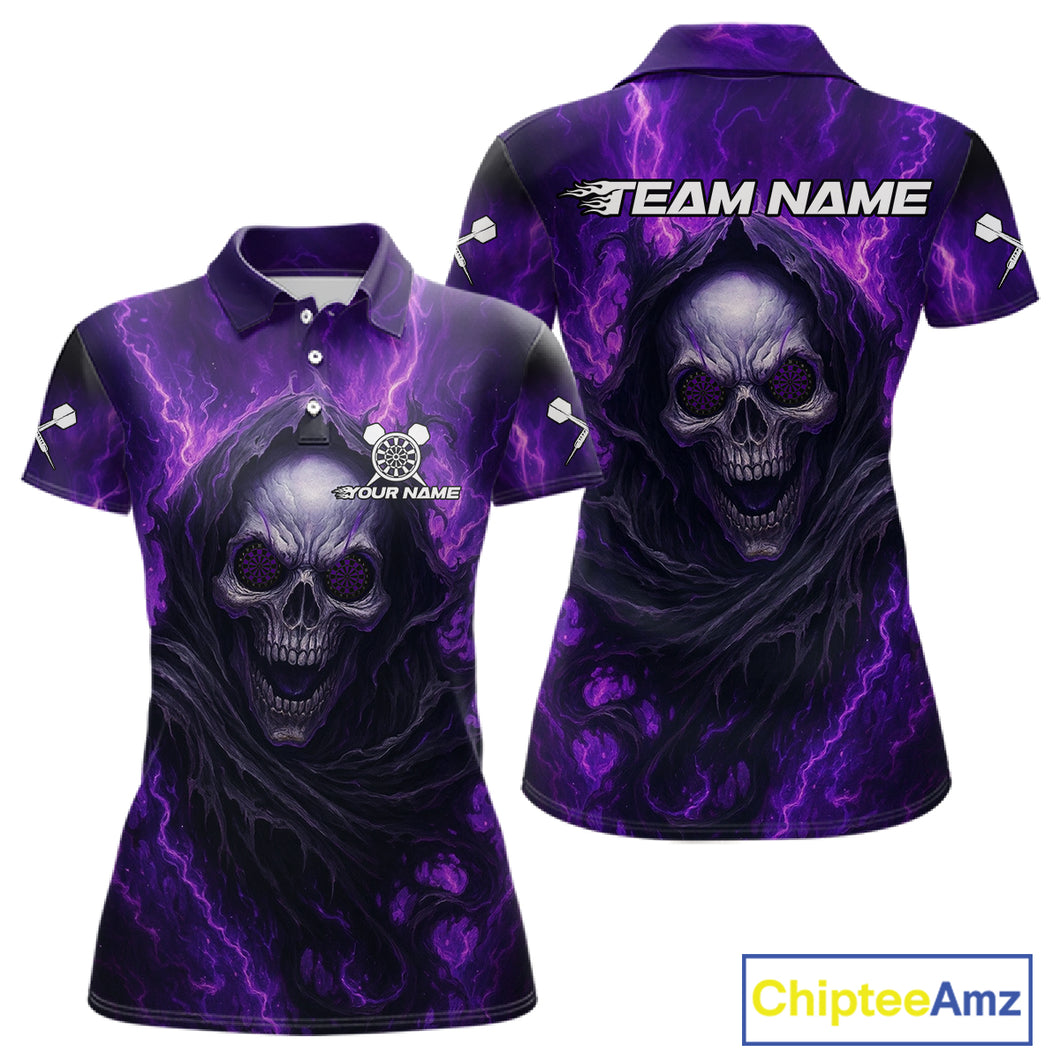 Custom Black-Purple Lightning Skeleton Dart Shirt For Women Dart Tournament Jerseys NYN1405