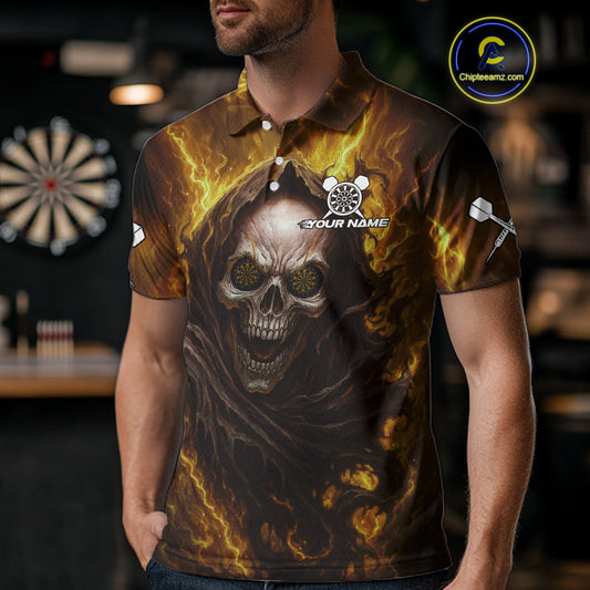 Custom Black-Yellow Lightning Skeleton Dart Shirt For Men Dart Tournament Jerseys NYN1406