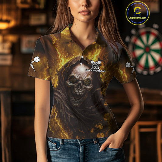 Custom Black-Yellow Lightning Skeleton Dart Shirt For Women Dart Tournament Jerseys NYN1406