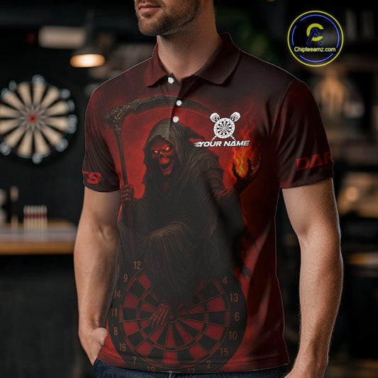 Custom Red Flames Skeleton Dartboard Dart Shirt For Men Dart Tournament Jerseys NYN1409
