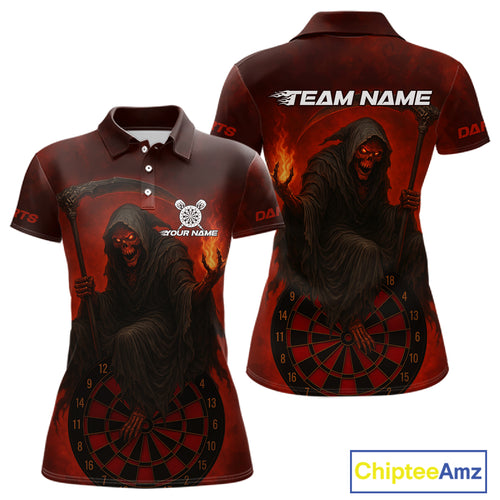 Custom Red Flames Skeleton Dartboard Dart Shirt For Women Dart Tournament Jerseys NYN1409