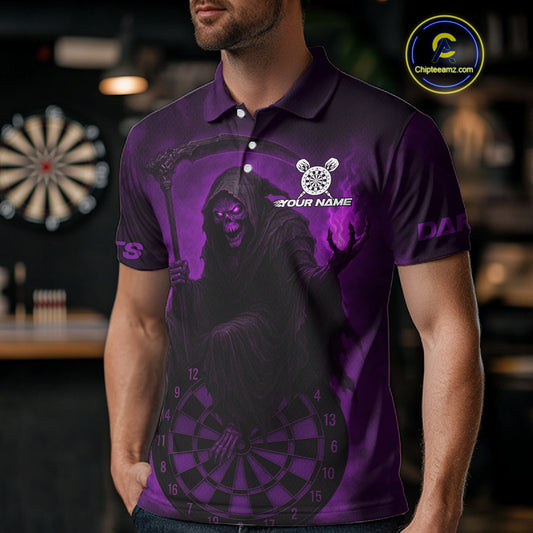 Custom Purple Flames Skeleton Dartboard Dart Shirt For Men Dart Tournament Jerseys NYN1410