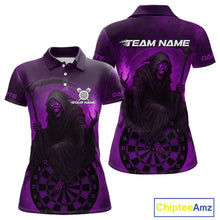 Load image into Gallery viewer, Custom Purple Flames Skeleton Dartboard Dart Shirt For Women Dart Tournament Jerseys NYN1410