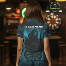Load image into Gallery viewer, Custom Turquoise Flames Skeleton Dartboard Dart Shirt For Women Dart Tournament Jerseys NYN1411