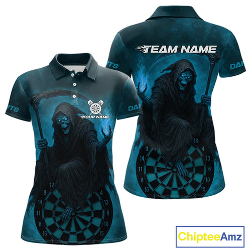 Custom Turquoise Flames Skeleton Dartboard Dart Shirt For Women Dart Tournament Jerseys NYN1411