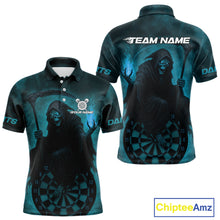 Load image into Gallery viewer, Custom Turquoise Flames Skeleton Dartboard Dart Shirt For Men Dart Tournament Jerseys NYN1411