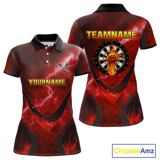 Lightning Red Flame Hand & Darts Women's Darts Shirt - Custom Name For Players NYN0543