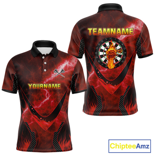 Lightning Red Flame Hand & Darts Men's Darts Shirt - Custom Name For Players NYN0543
