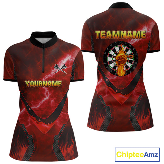 Lightning Red Flame Hand & Darts Women's Darts Shirt - Custom Name For Players NYN0543