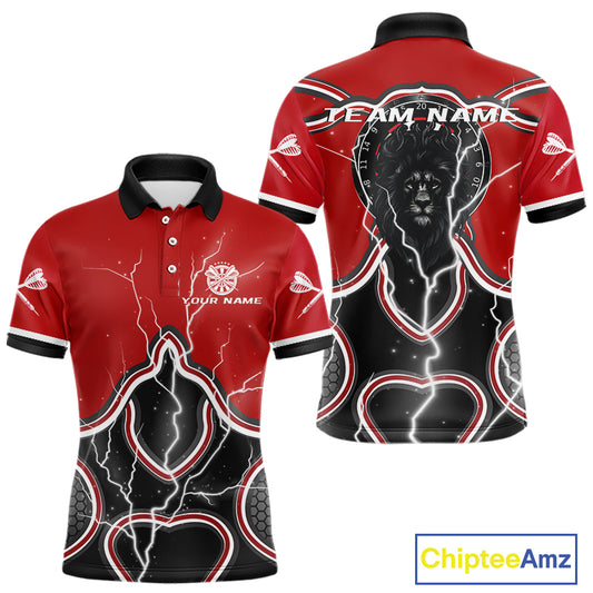 Lightning Dark Lion Dartboard Red Darts Shirt For Men - Custom Name For Players NYN0544