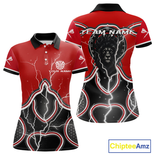 Lightning Dark Lion Dartboard Red Darts Shirt For Women - Custom Name For Players NYN0544