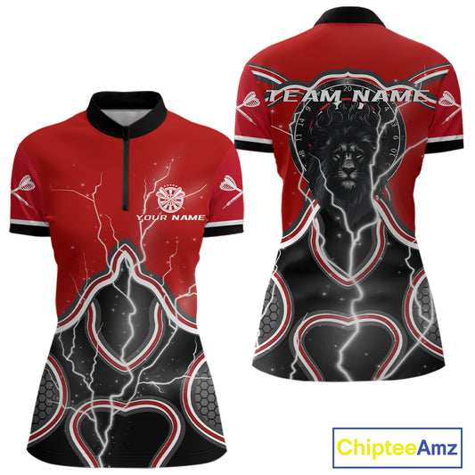 Lightning Dark Lion Dartboard Red Darts Shirt For Women - Custom Name For Players NYN0544