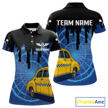 Blue Dartboard & Black Dripping Color Women's Darts Shirt - Custom Name For Players NYN0549