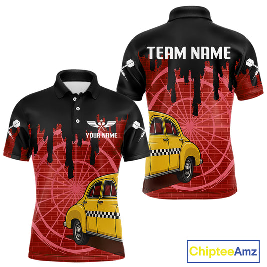 Red Dartboard & Black Dripping Color Men's Darts Shirt - Custom Name For Players NYN0550