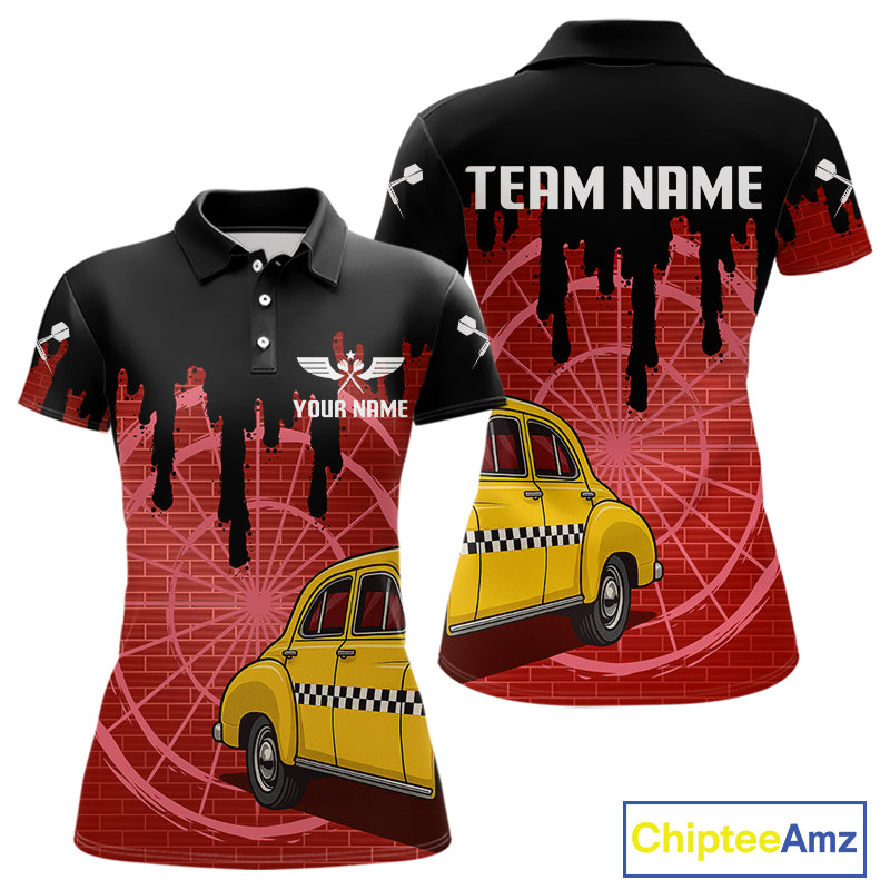 Red Dartboard & Black Dripping Color Women's Darts Shirt - Custom Name For Players NYN0550