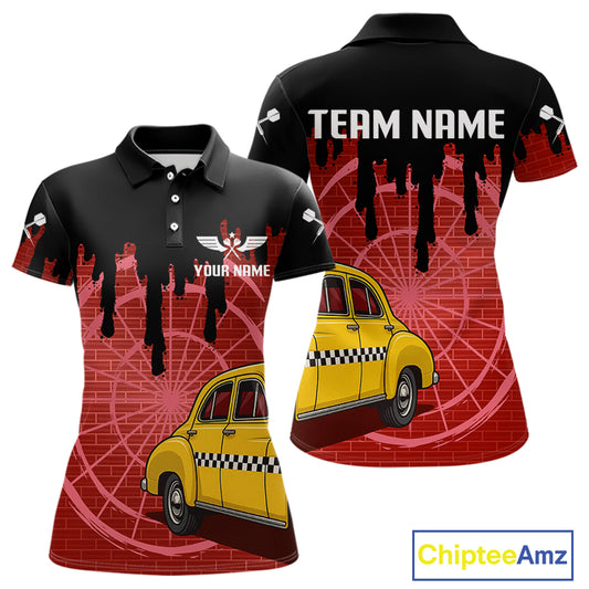 Red Dartboard & Black Dripping Color Women's Darts Shirt - Custom Name For Players NYN0550