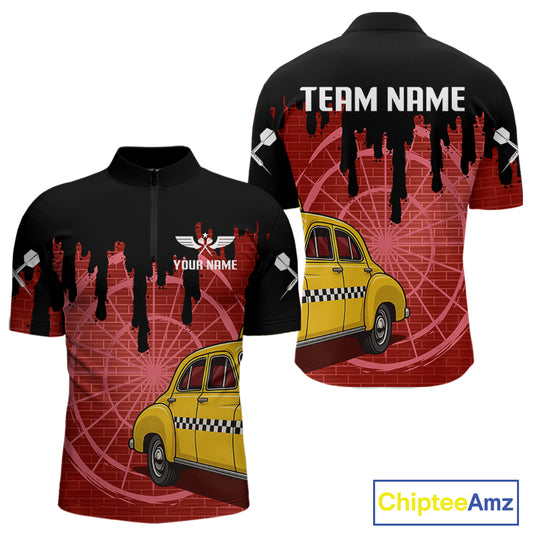 Red Dartboard & Black Dripping Color Men's Darts Shirt - Custom Name For Players NYN0550