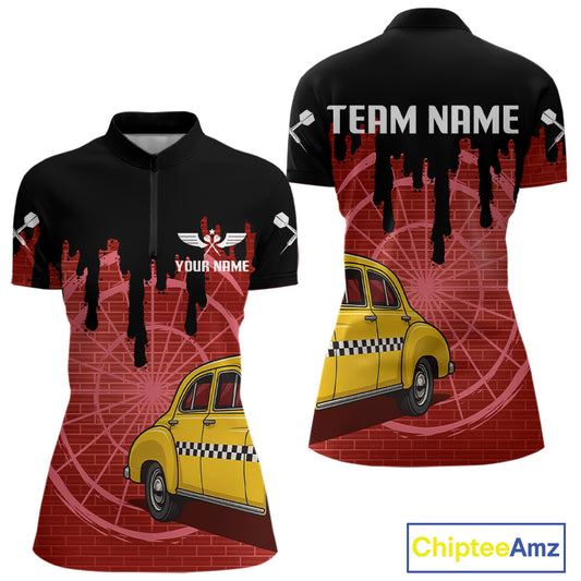 Red Dartboard & Black Dripping Color Women's Darts Shirt - Custom Name For Players NYN0550