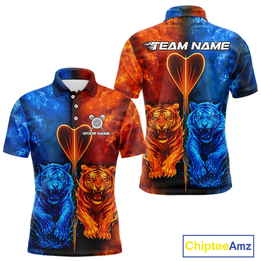Water-Flame Tiger Dart Arrow Men's Darts Polo Shirt - Custom Name For Darts Jersey NYN0757