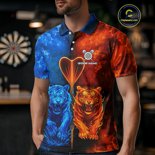 Water-Flame Tiger Dart Arrow Men's Darts Polo Shirt - Custom Name For Darts Jersey NYN0757