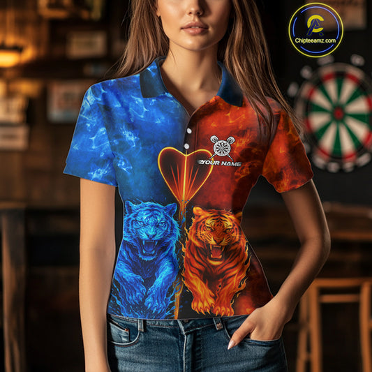 Water-Flame Tiger Dart Arrow Women's Darts Polo Shirt - Custom Name For Darts Jersey NYN0757