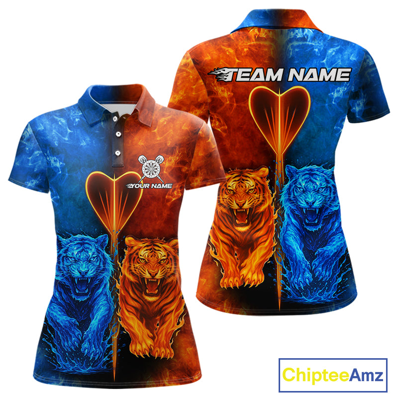 Water-Flame Tiger Dart Arrow Women's Darts Polo Shirt - Custom Name For Darts Jersey NYN0757