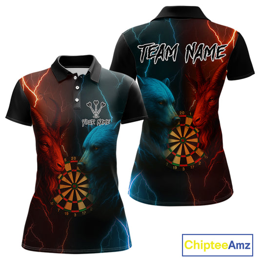 Goat & Bear Dartboard Women's Darts Polo Shirt - Custom Name For Darts Jersey NYN0758