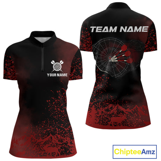 Red Arrows & Dartboard Women's Darts Quarter-Zip Shirt - Custom Name For Darts Jersey NYN0759
