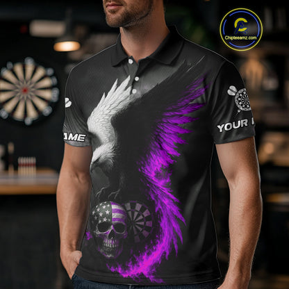 Custom Patriotic Dart Shirt For Men Personalized Skull Purple Eagle Dart Team Jerseys NYN1061