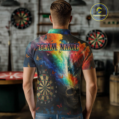 Custom Colorful Smoke Skull Dartboard Men Dart Shirt Outfits Butterflies Dart Jerseys NYN1063