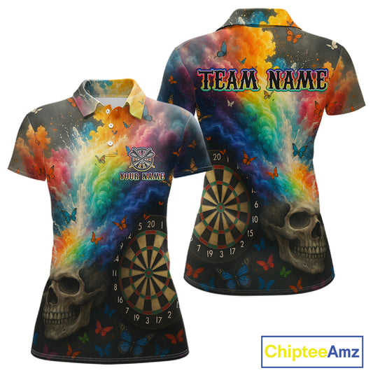 Custom Colorful Smoke Skull Dartboard Women Dart Shirt Outfits Butterflies Dart Jerseys NYN1063