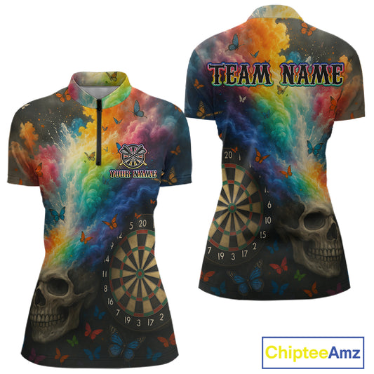 Custom Colorful Smoke Skull Dartboard Women Dart Shirt Outfits Butterflies Dart Jerseys NYN1063