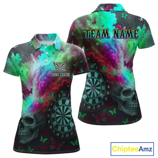 Custom Colorful Smoke Skull Dartboard Women Dart Shirt Outfits Butterflies Dart Jerseys NYN1064