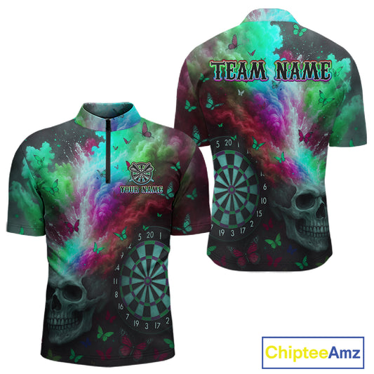 Custom Colorful Smoke Skull Dartboard Men Dart Shirt Outfits Butterflies Dart Jerseys NYN1064