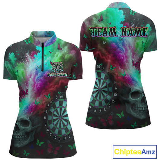 Custom Colorful Smoke Skull Dartboard Women Dart Shirt Outfits Butterflies Dart Jerseys NYN1064