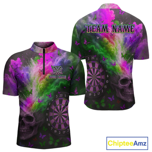 Custom Colorful Smoke Skull Dartboard Men Dart Shirt Outfits Butterflies Dart Jerseys NYN1065