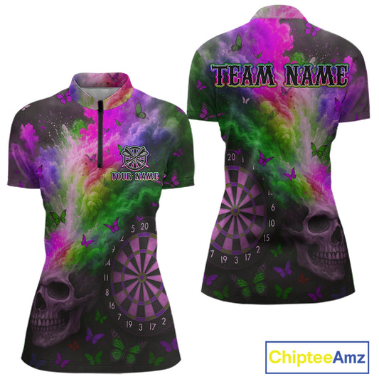 Custom Colorful Smoke Skull Dartboard Women Dart Shirt Outfits Butterflies Dart Jerseys NYN1065