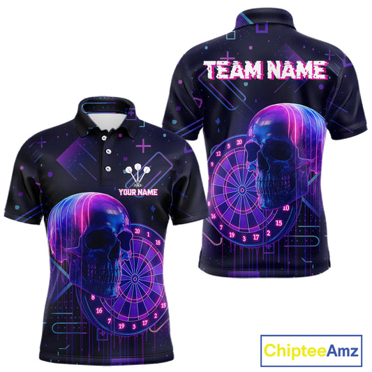 Custom Black & Purple Cyberpunk Dart Shirt For Men Neon Skull Dart Team Jerseys NYN1069
