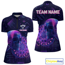 Load image into Gallery viewer, Custom Black &amp; Purple Cyberpunk Dart Shirt For Women Neon Skull Dart Team Jerseys NYN1069