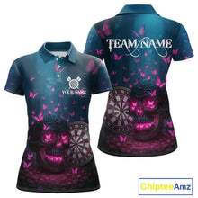 Load image into Gallery viewer, Custom Blue And Pink Butterflies Skull Dart Shirt For Women Romantic Darts Team Jerseys NYN1070
