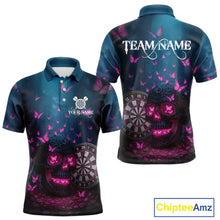 Load image into Gallery viewer, Custom Blue And Pink Butterflies Skull Dart Shirt For Men Romantic Darts Team Jerseys NYN1070