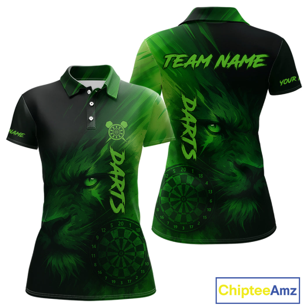 Custom Black-Green Horror Lion Dartboard Dart Polo Shirt For Women Grunge Dart Jerseys NYN1412