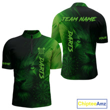 Load image into Gallery viewer, Custom Black-Green Horror Lion Dartboard Dart 1/4-Zip Shirt For Men Grunge Dart Jerseys NYN1412